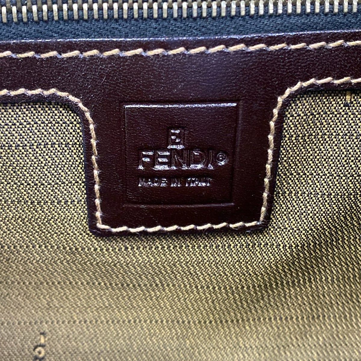 Fendi Tote Zucca Pattern Beige Black Dark Brown Leather — view 8