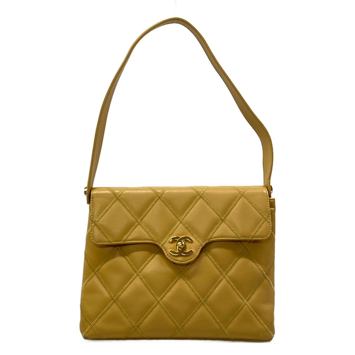 Chanel Shoulder Bag Ultra Stitch Beige Gold Flap Leather