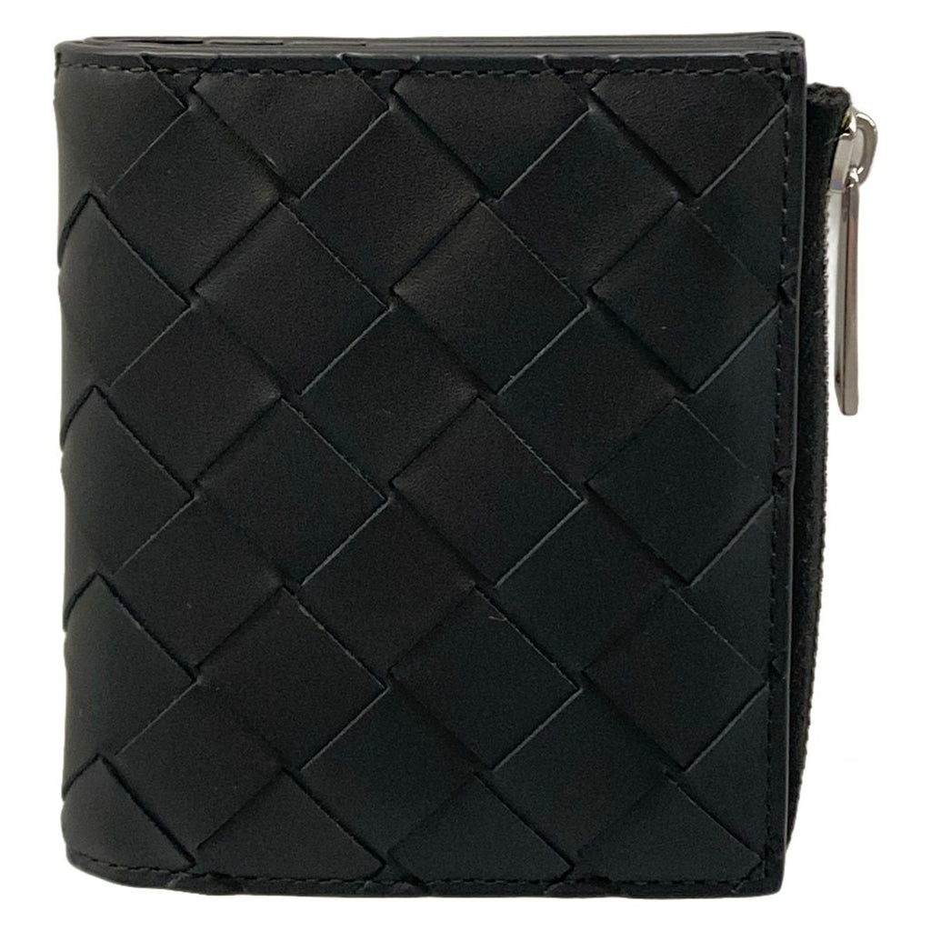 Bottega Veneta Bifold Wallet Intrecciato Black L-shaped Zipper Leather