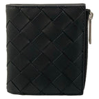 Bottega Veneta Bifold Wallet Intrecciato Black L-shaped Zipper Leather