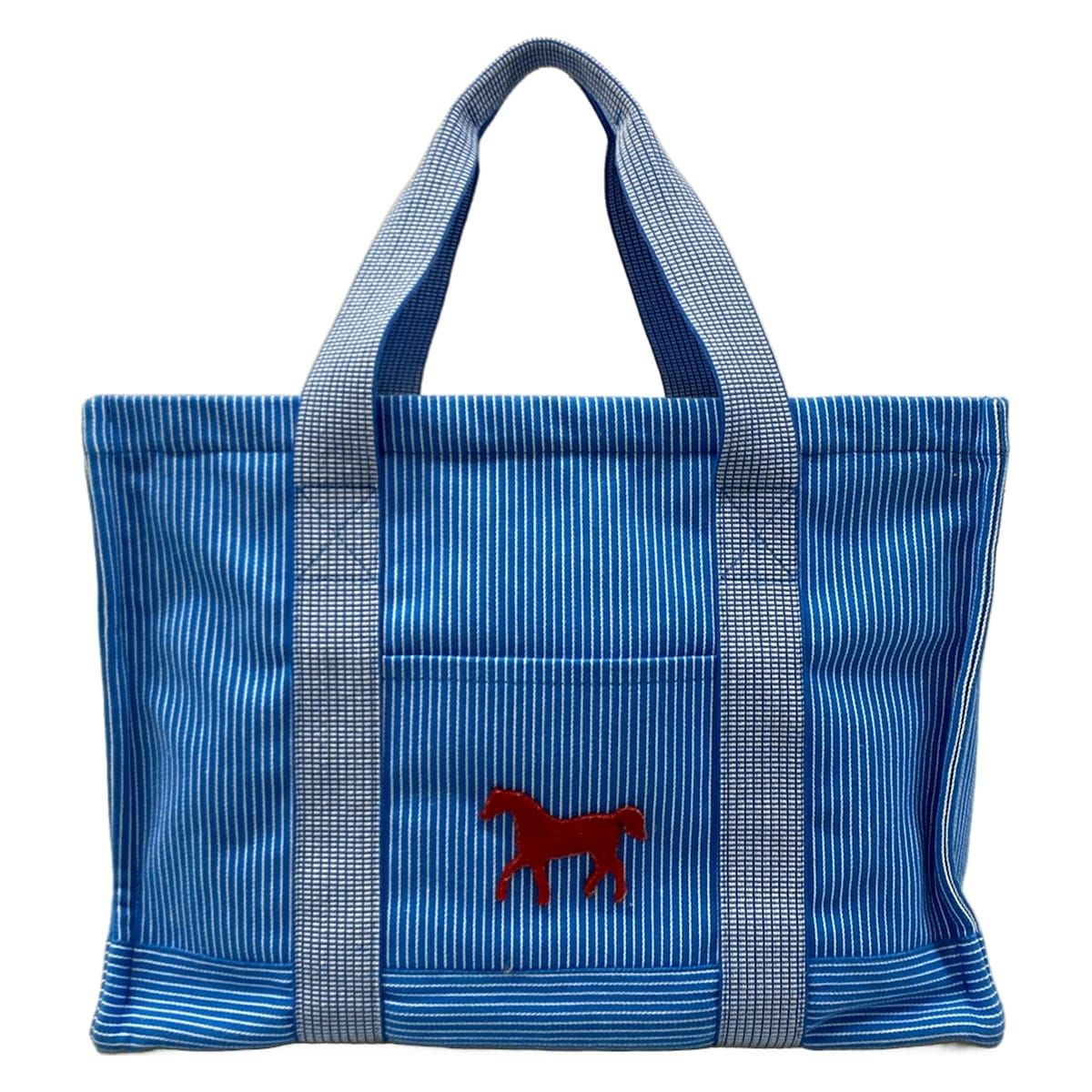 Hermes Tote Light Blue White Red Mother's Stripe Baby Line