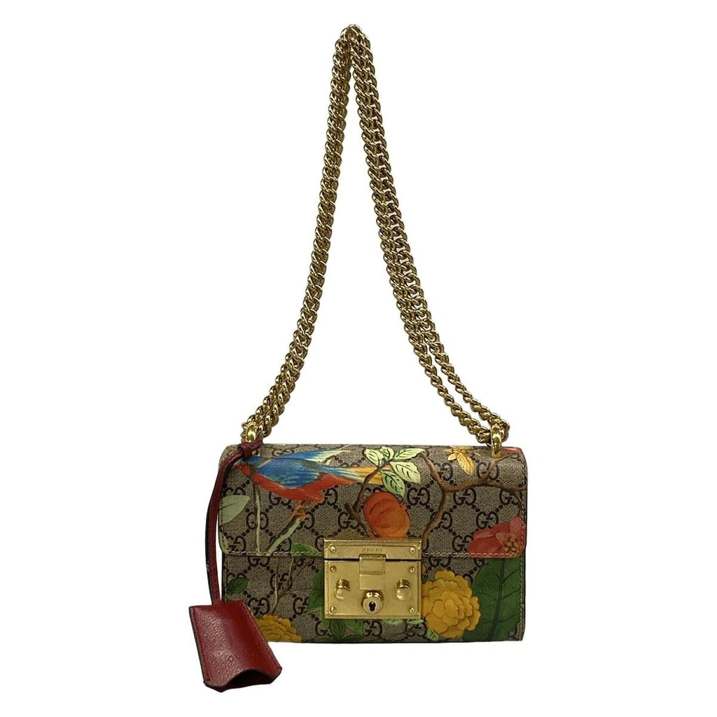 Gucci Shoulder Bag Padlock Small Tian Beige Ebony Multi Chain Leather