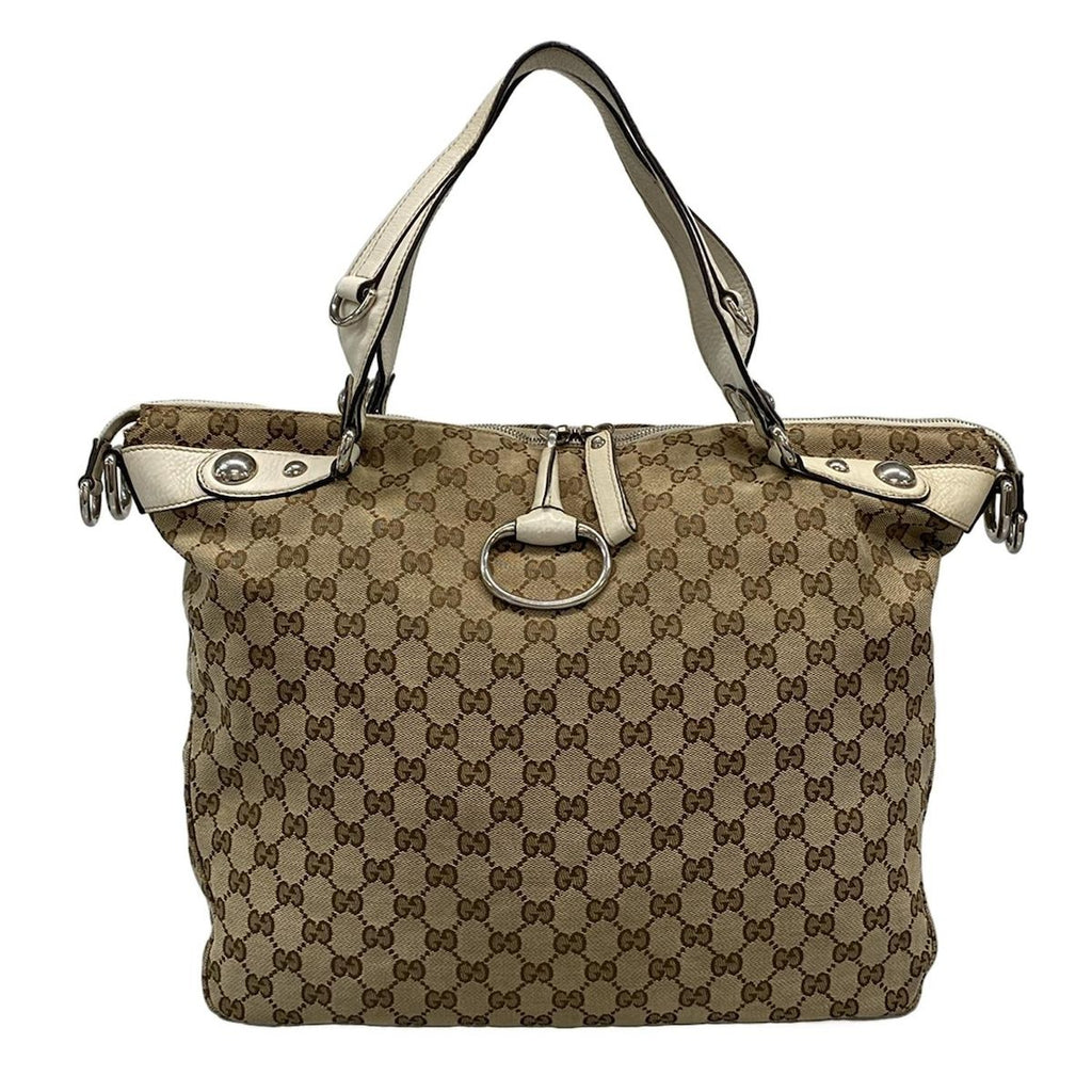 Gucci Handbag Icon Bit GG Pattern Beige Ivory Leather