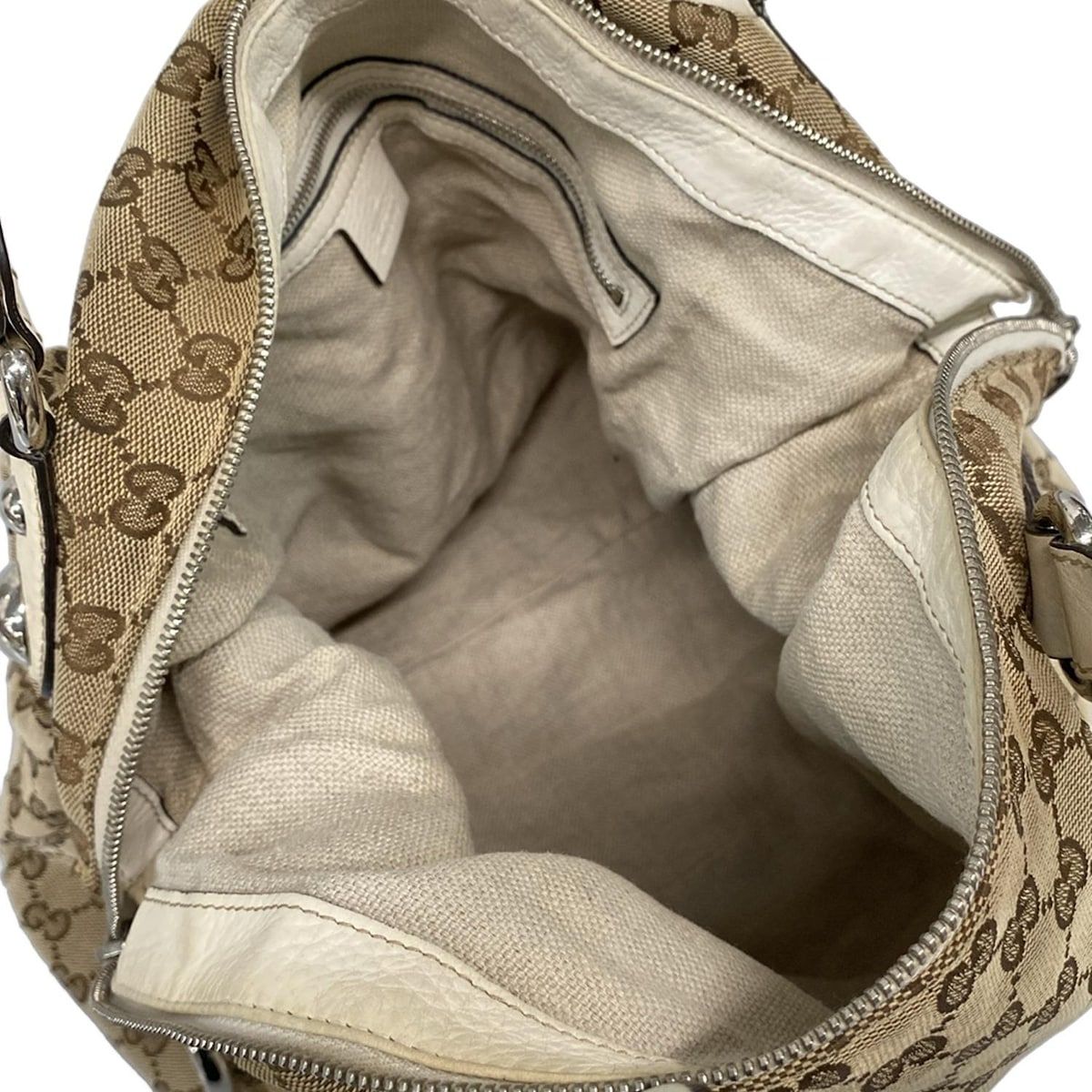 Gucci Handbag Icon Bit GG Pattern Beige Ivory Leather — view 7