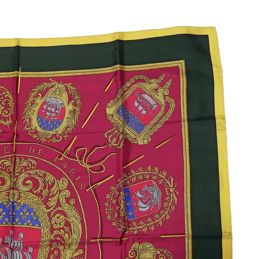 Hermes Carre 90 Scarf Paris Coat of Arms Silk 100% Multicolor Yellow — view 6