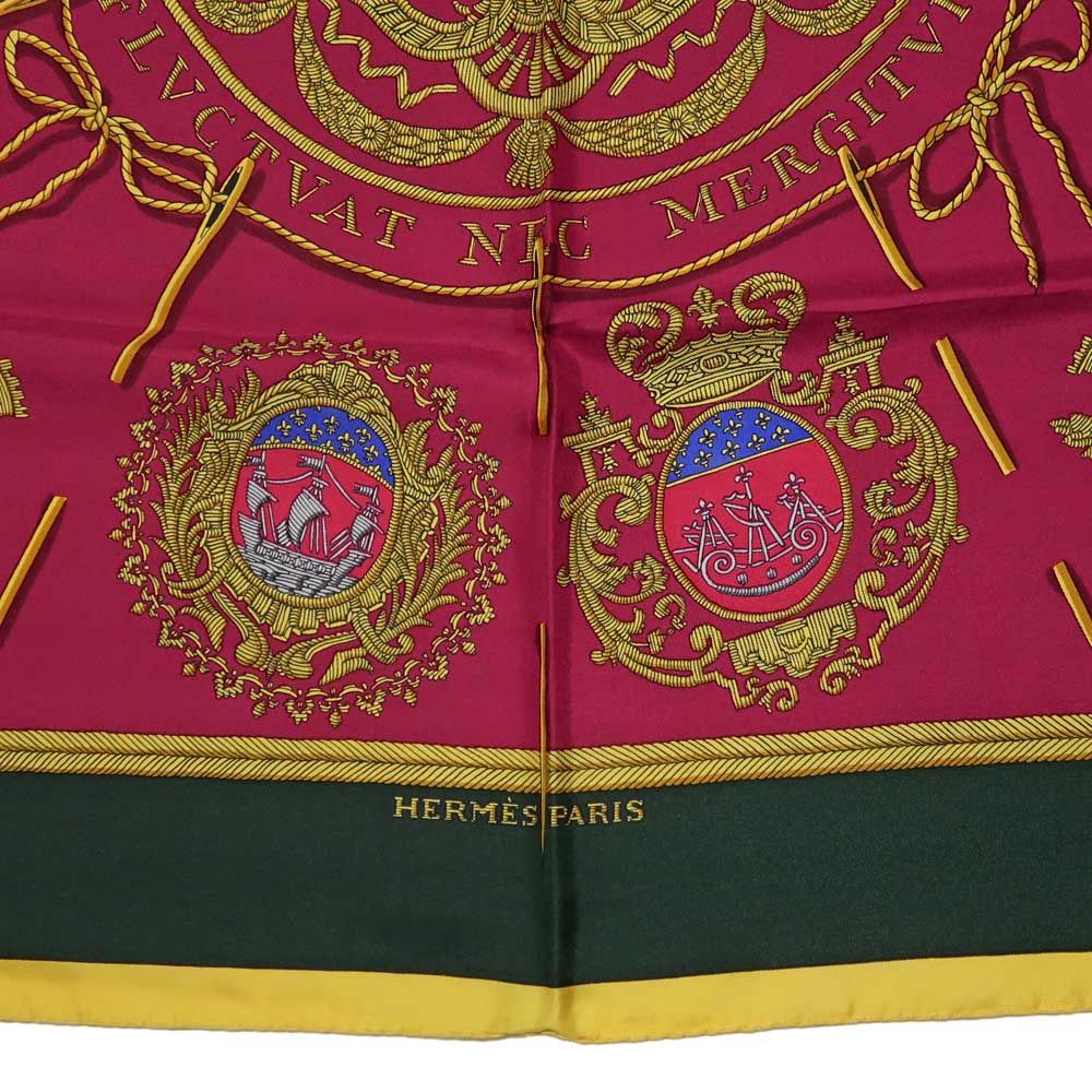 Hermes Carre 90 Scarf Paris Coat of Arms Silk 100% Multicolor Yellow — view 7