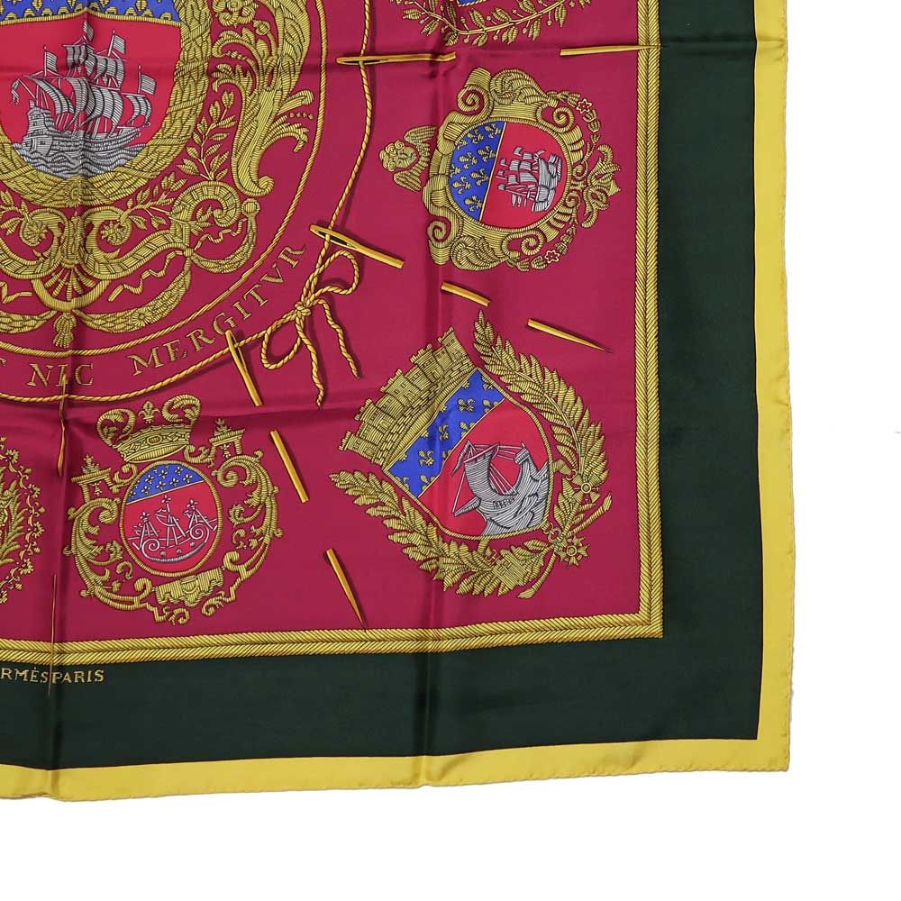 Hermes Carre 90 Scarf Paris Coat of Arms Silk 100% Multicolor Yellow — view 5