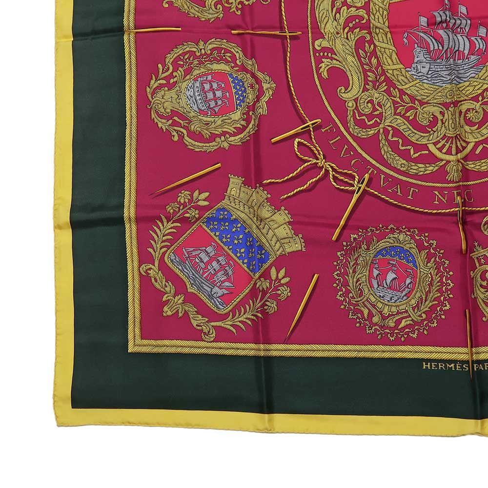 Hermes Carre 90 Scarf Paris Coat of Arms Silk 100% Multicolor Yellow — view 4