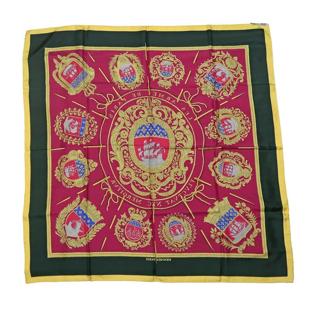 Hermes Carre 90 Scarf Paris Coat of Arms Silk 100% Multicolor Yellow — view 2