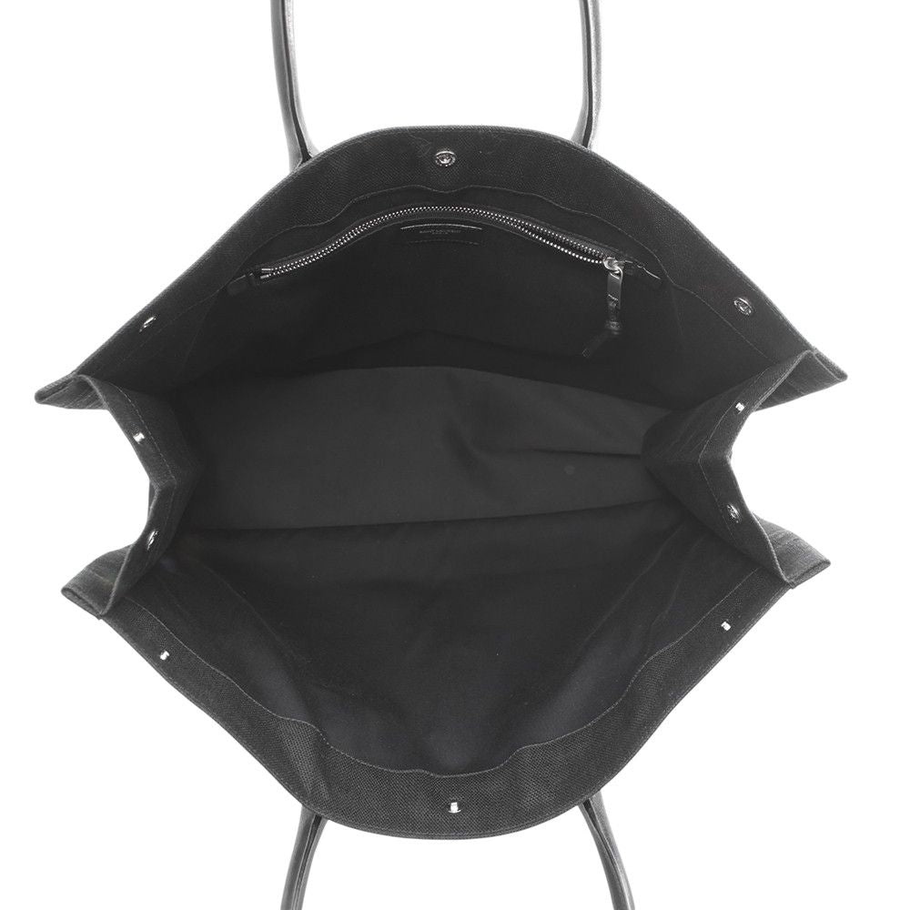 Saint Laurent Paris Tote Rive Gauche Large Raffia Canvas Black — view 5