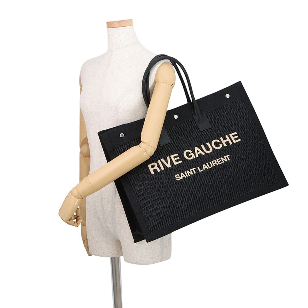 Saint Laurent Paris Tote Rive Gauche Large Raffia Canvas Black — view 4