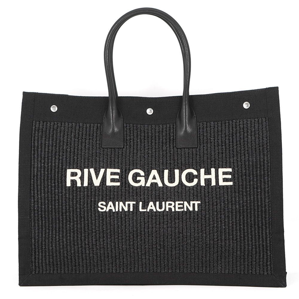 Saint Laurent Paris Tote Rive Gauche Large Raffia Canvas Black