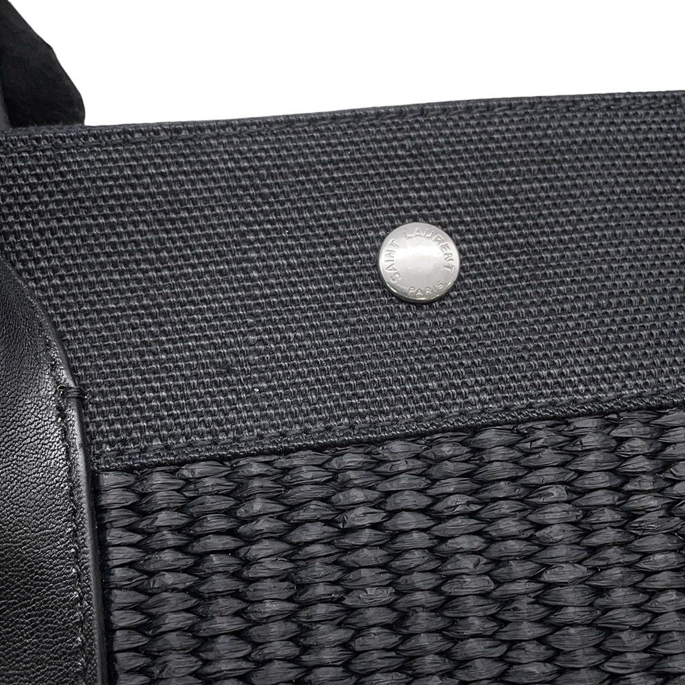 Saint Laurent Paris Tote Rive Gauche Large Raffia Canvas Black — view 8