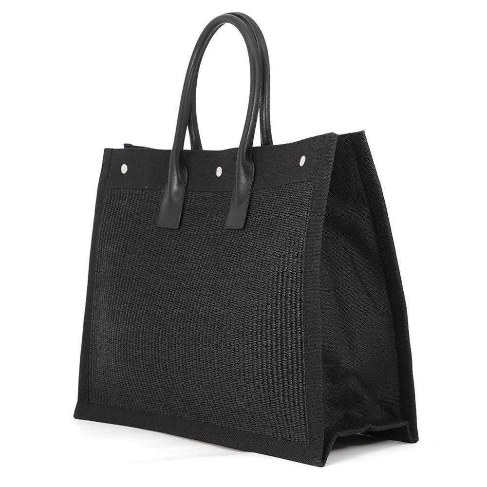 Saint Laurent Paris Tote Rive Gauche Large Raffia Canvas Black — view 2