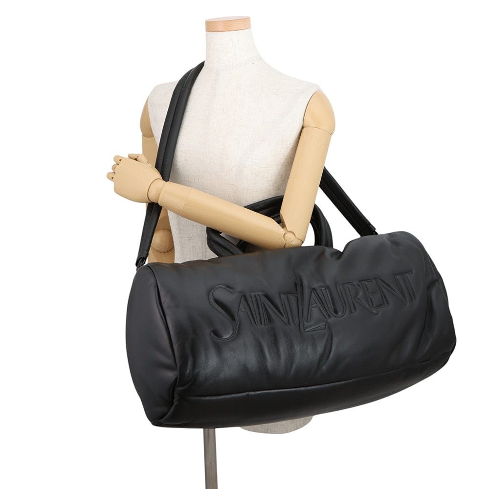 Saint Laurent Paris Boston Bag Wide Logo Puffer Leather 2-Way Shoulder Black — view 5