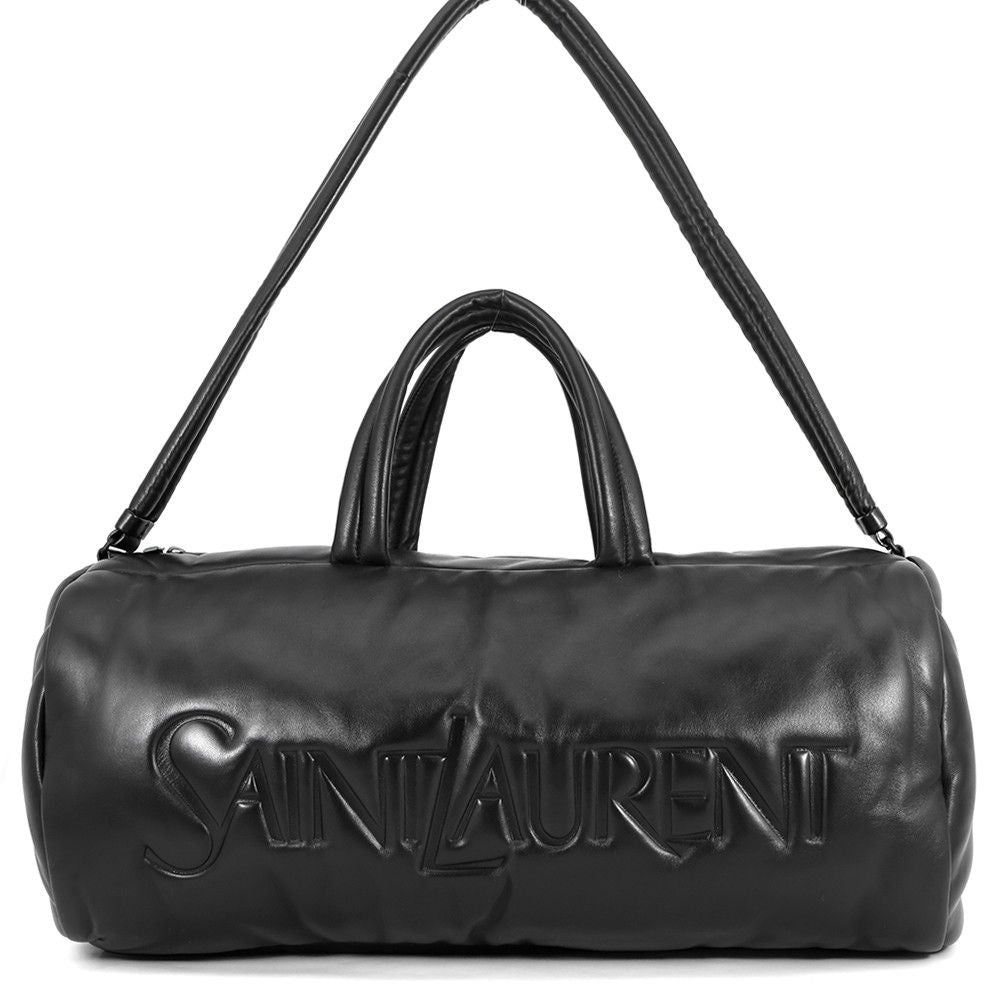 Saint Laurent Paris Boston Bag Wide Logo Puffer Leather 2-Way Shoulder Black