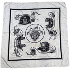 Hermes Carre 90 Carriage Pattern Exlibris Vintage Silk Scarf White Black