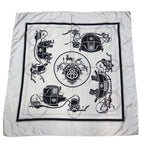 Hermes Carre 90 Carriage Pattern Exlibris Vintage Silk Scarf White Black — view 9