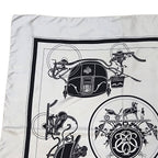 Hermes Carre 90 Carriage Pattern Exlibris Vintage Silk Scarf White Black — view 5