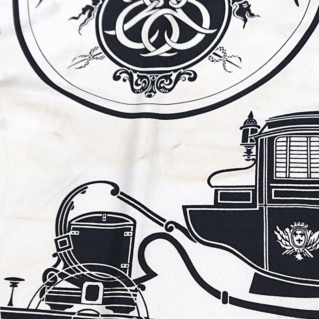 Hermes Carre 90 Carriage Pattern Exlibris Vintage Silk Scarf White Black — view 7