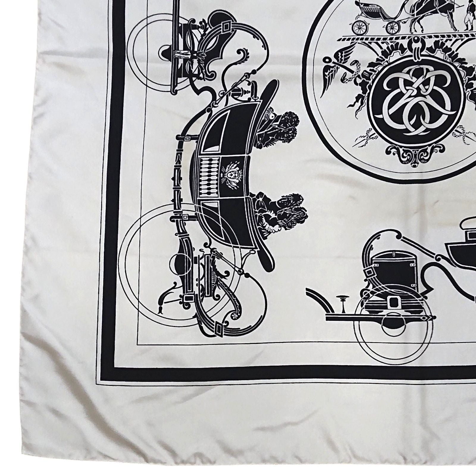 Hermes Carre 90 Carriage Pattern Exlibris Vintage Silk Scarf White Black — view 2