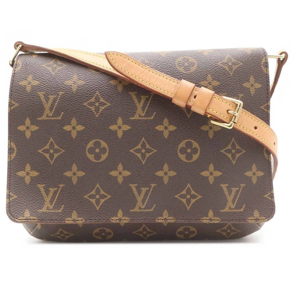 Louis Vuitton Monogram Musette Tango Shoulder Bag Brown Leather Gold