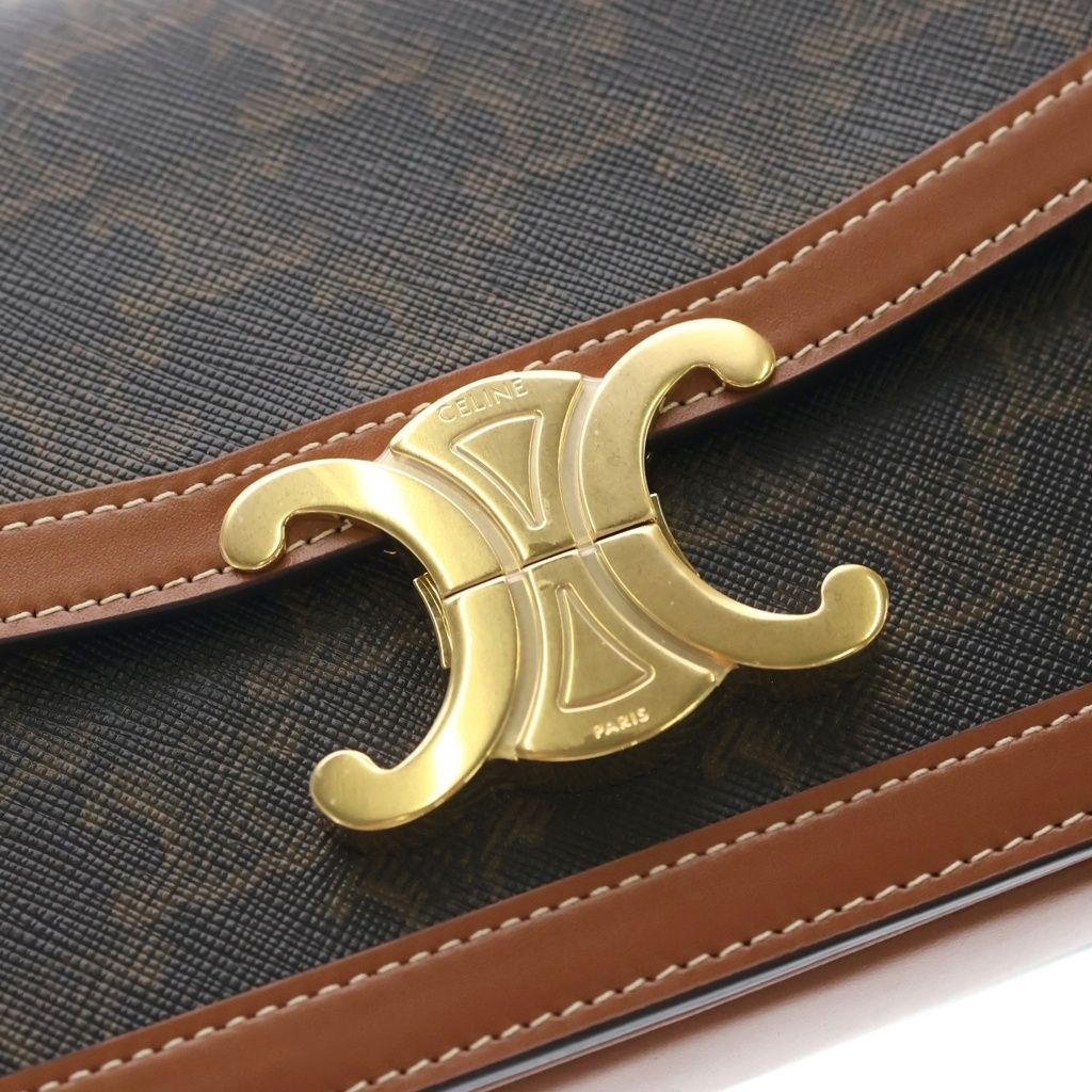 Celine Triomphe Teen Leather Gold Shoulder Back Brown — view 5