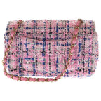 Chanel Mini Quilted 20 Single Flap Chain Shoulder Bag Pink Tweed — view 2