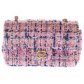 Chanel Mini Quilted 20 Single Flap Chain Shoulder Bag Pink Tweed