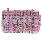 Chanel Mini Quilted 20 Single Flap Chain Shoulder Bag Pink Tweed