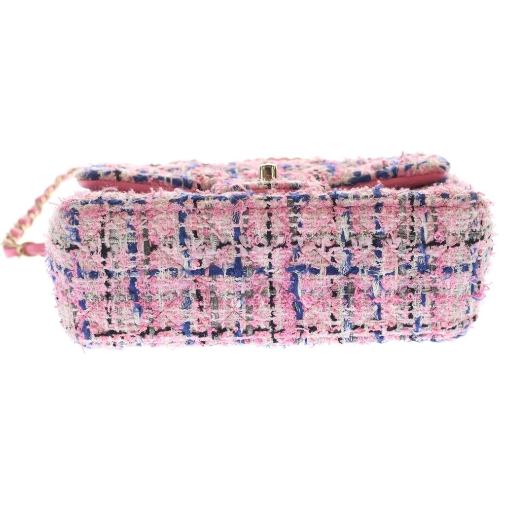 Chanel Mini Quilted 20 Single Flap Chain Shoulder Bag Pink Tweed — view 4