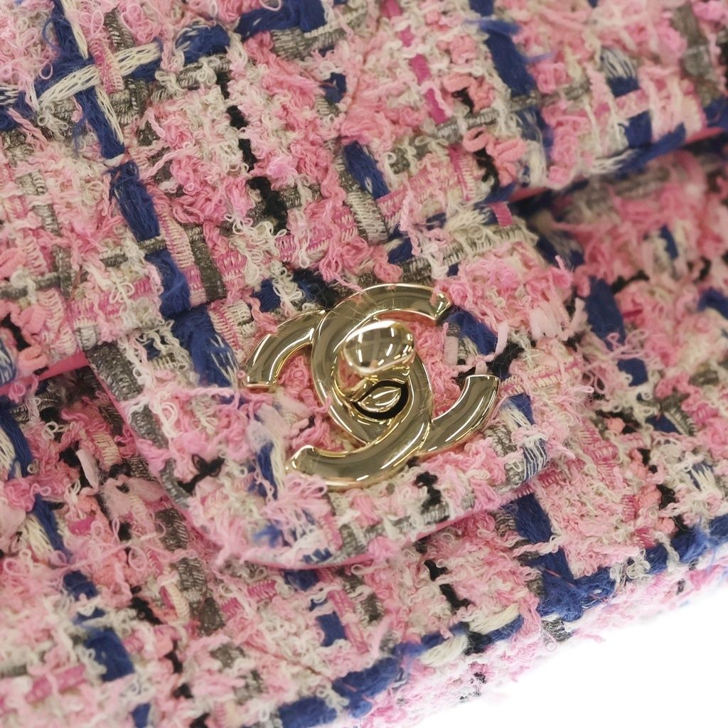 Chanel Mini Quilted 20 Single Flap Chain Shoulder Bag Pink Tweed — view 6