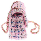 Chanel Mini Quilted 20 Single Flap Chain Shoulder Bag Pink Tweed — view 3
