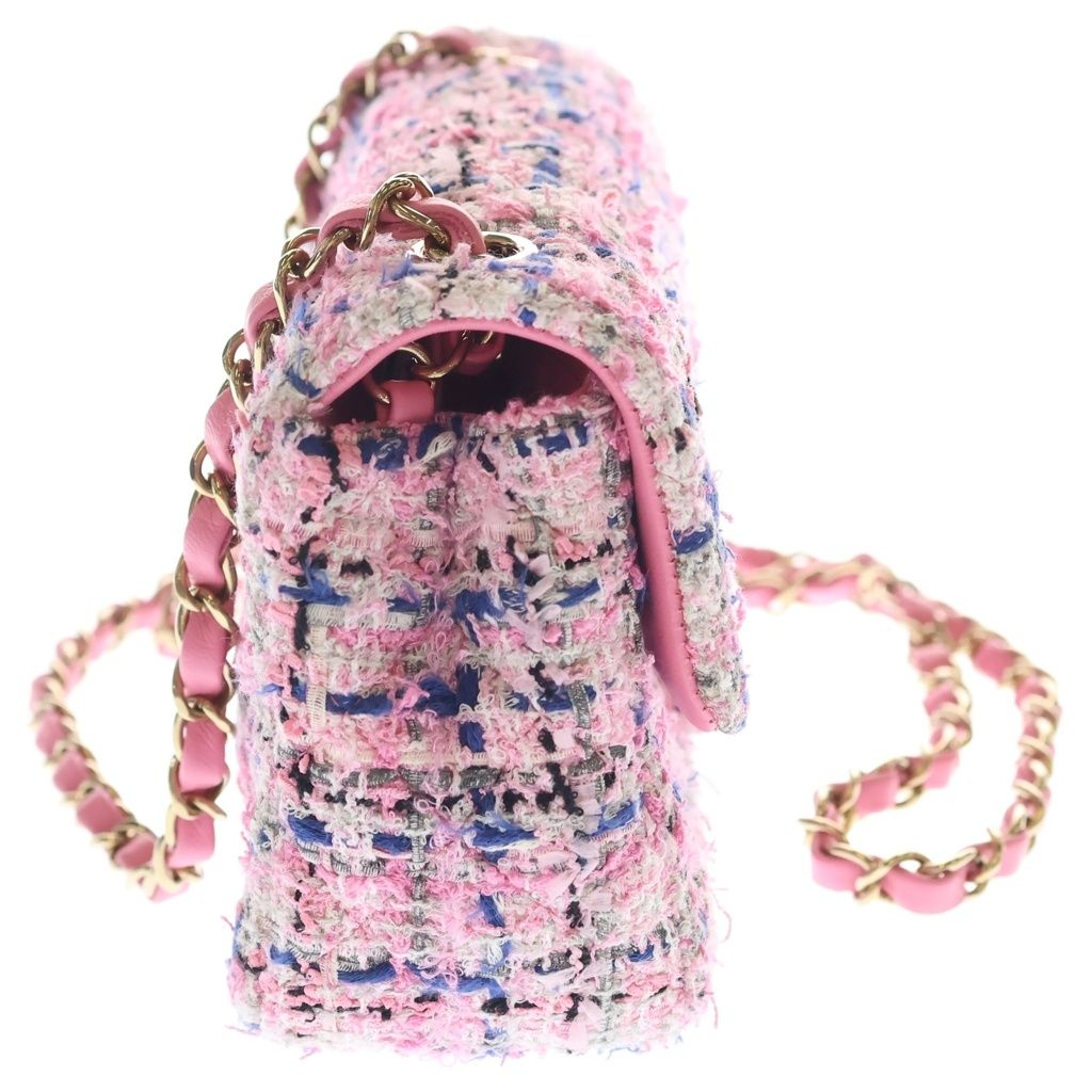 Chanel Mini Quilted 20 Single Flap Chain Shoulder Bag Pink Tweed — view 3