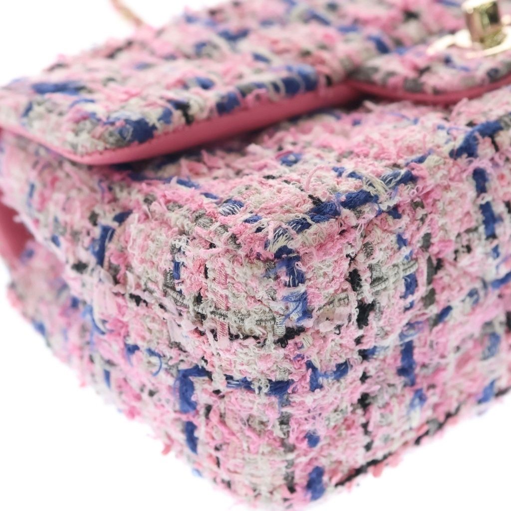 Chanel Mini Quilted 20 Single Flap Chain Shoulder Bag Pink Tweed — view 5