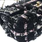 Chanel Mini Quilted Tweed Chain Shoulder Bag Black Pink White Gold — view 5