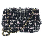 Chanel Mini Quilted Tweed Chain Shoulder Bag Black Pink White Gold — view 2
