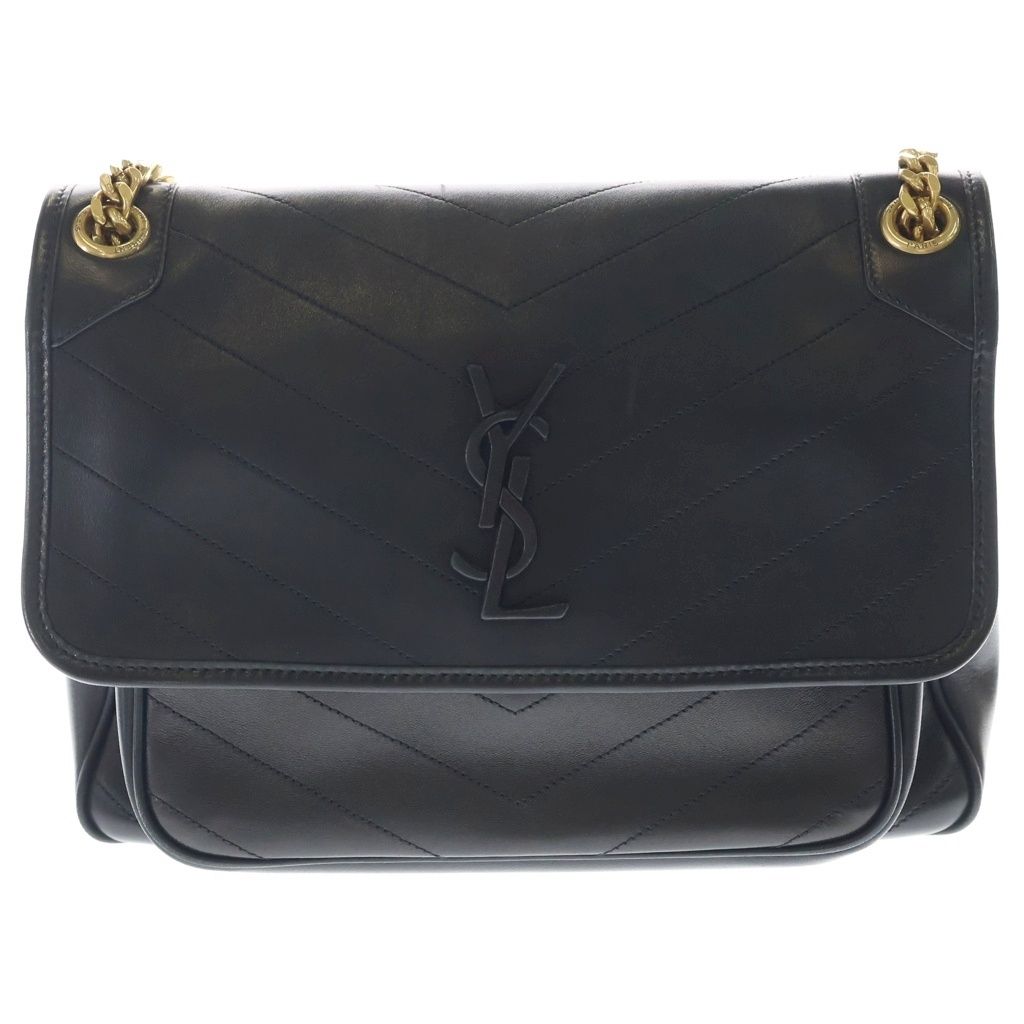 Saint Laurent Paris Niki Cassandra Logo Leather Chain Shoulder Bag Gold Black