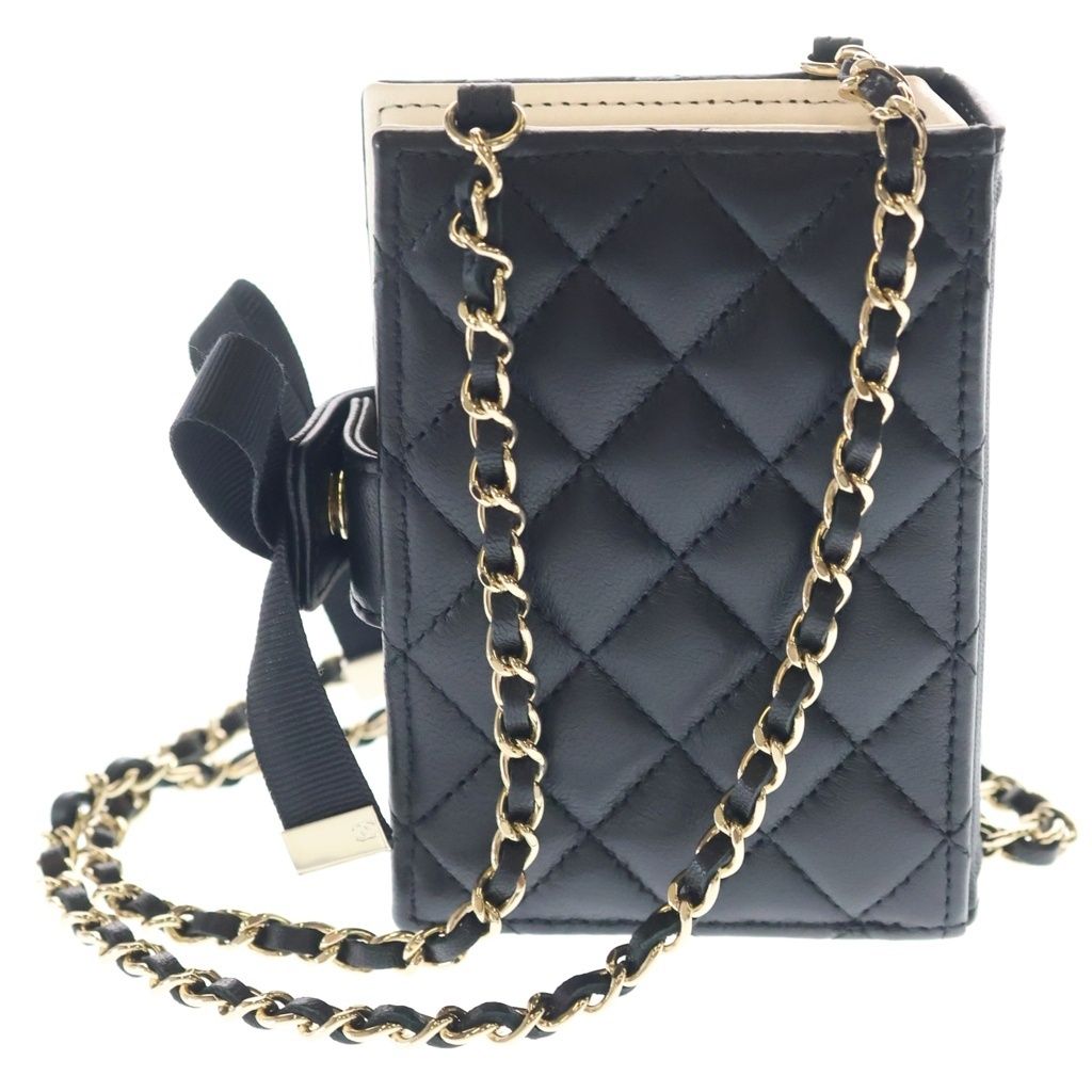 Chanel Book Card Case Mini Bag Chain Black Lambskin Gold — view 2