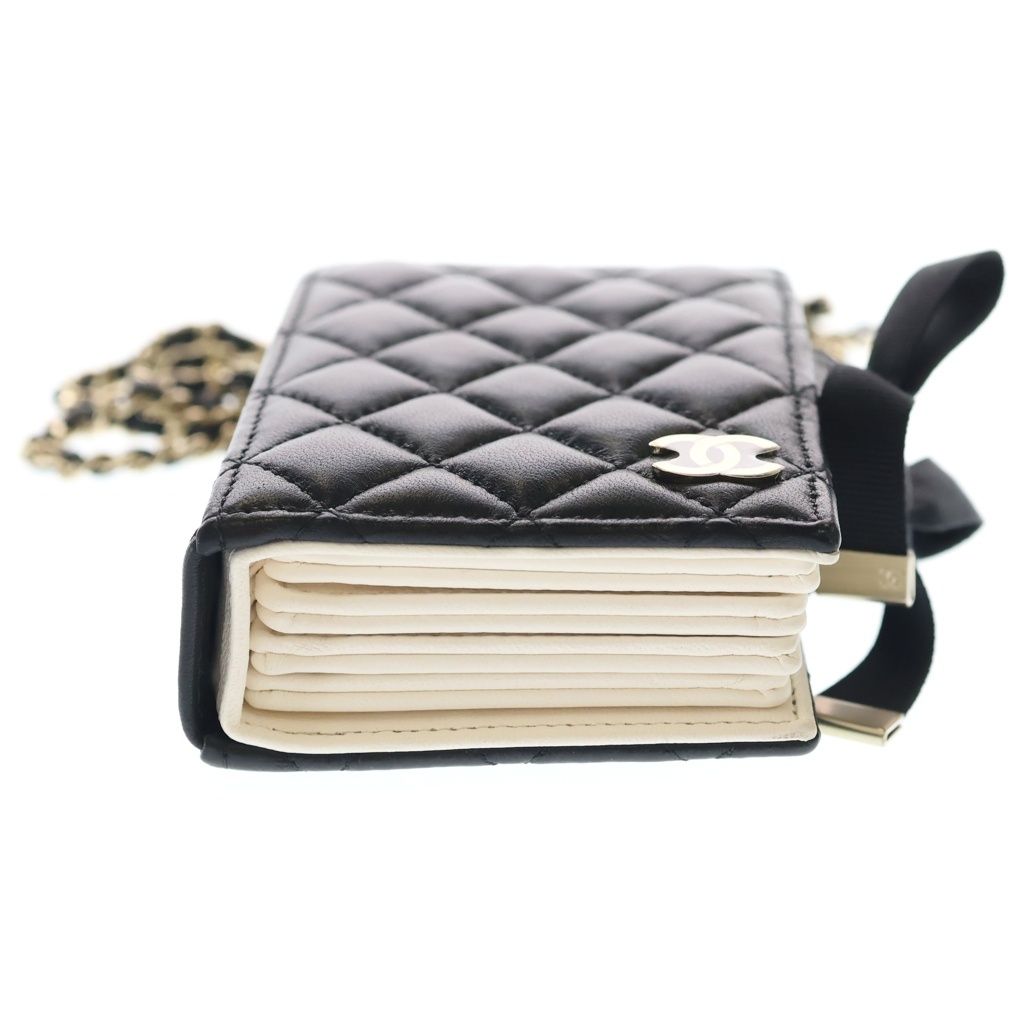 Chanel Book Card Case Mini Bag Chain Black Lambskin Gold — view 4