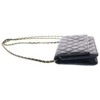 Chanel Quilted Chain Wallet Shoulder Bag Navy Lambskin Gold — view 3