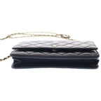 Chanel Quilted Chain Wallet Shoulder Bag Navy Lambskin Gold — view 4
