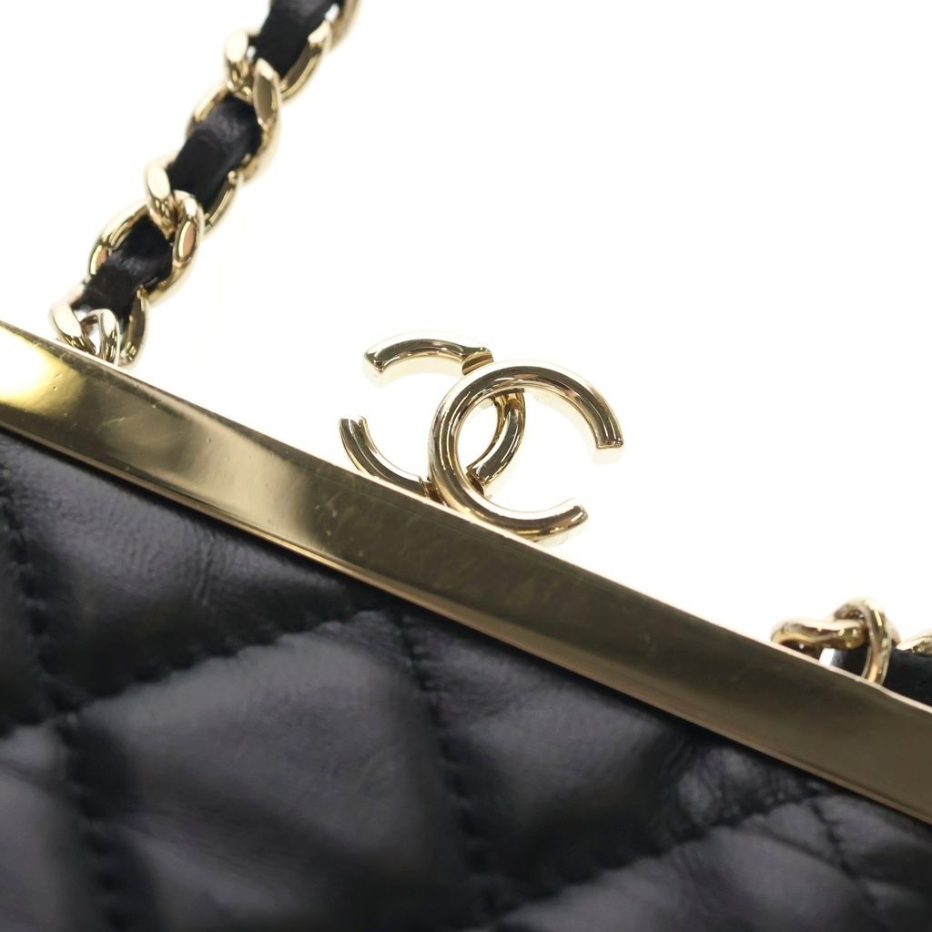 Chanel Quilted Chain Clutch Mini Shoulder Bag Black Lambskin Gold — view 6