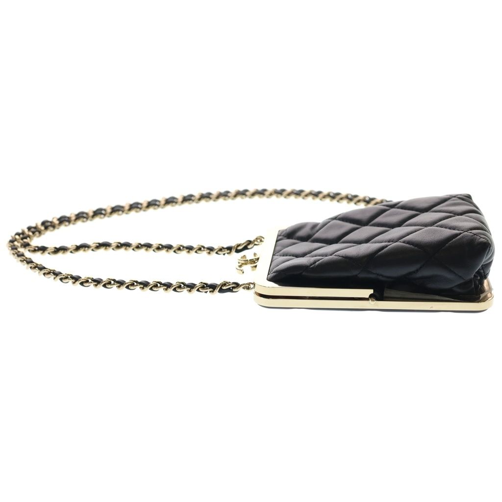 Chanel Quilted Chain Clutch Mini Shoulder Bag Black Lambskin Gold — view 3