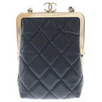 Chanel Quilted Chain Clutch Mini Shoulder Bag Black Lambskin Gold