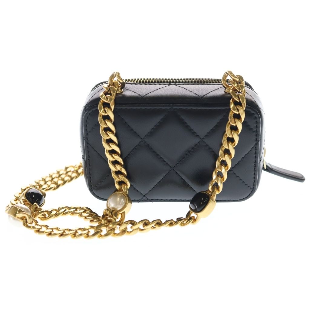 Chanel Quilted Pearl Chain Shoulder Wallet Black Lambskin Gold — view 2