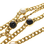 Chanel Quilted Pearl Chain Shoulder Wallet Black Lambskin Gold — view 6