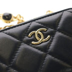 Chanel Quilted Pearl Chain Shoulder Wallet Black Lambskin Gold — view 7