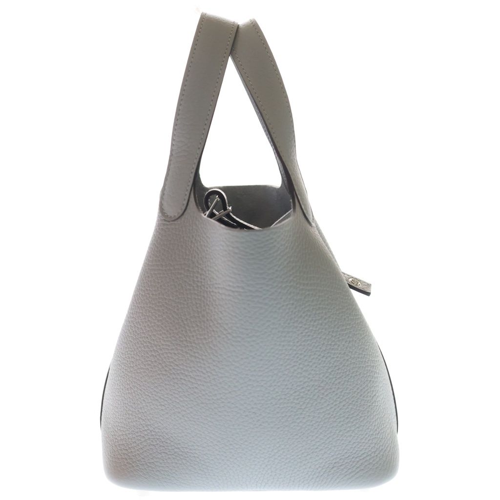 Hermes Picotin Lock PM Taurillon Clemence Silver Handbag Gris Perle Gray — view 3