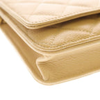 Chanel Quilted CC Logo Caviar Leather Gold Chain Wallet Shoulder Bag Plate Beige — view 5